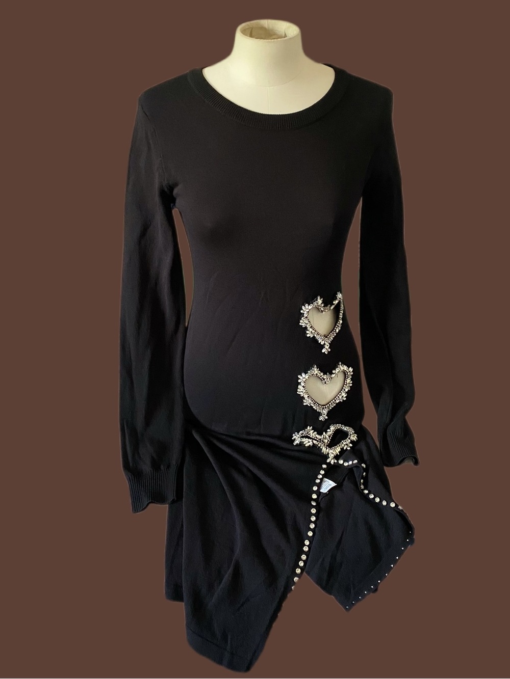 Lipstick Boutique Black Long-Sleeve Heart-Embellished Knit Dress